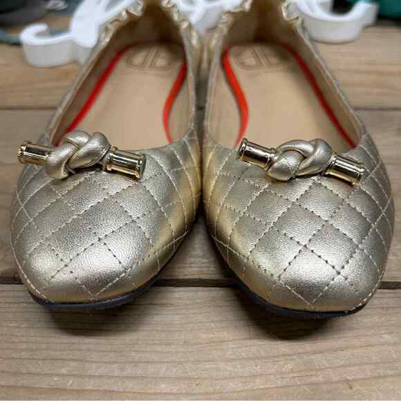 Lilly Pulitzer Quilted Just Another Ballet Ballerina Gold Knot Shoes Flats Sz 7 - Picture 7 of 10